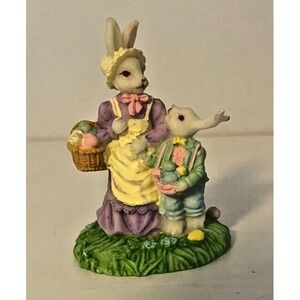 Vintage Easter Bunny Figurine Mommy and Son - Small 2.5" Tall